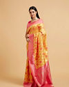 Mohey Women Sunshine Yellow Ogee Patterned Saree with Floral Medallions