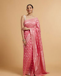 Mohey Women Light Pink Saree with Bel Buti & Linear Motifs in Zari Work