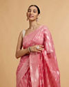 Mohey Women Light Pink Saree with Bel Buti & Linear Motifs in Zari Work