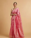 Mohey Women Light Pink Saree with Bel Buti & Linear Motifs in Zari Work