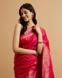Mohey Women Rani Pink Floral Buta Patterned Saree