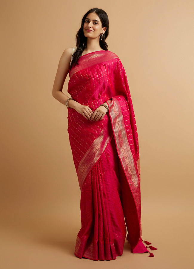 Mohey Women Rani Pink Floral Buta Patterned Saree