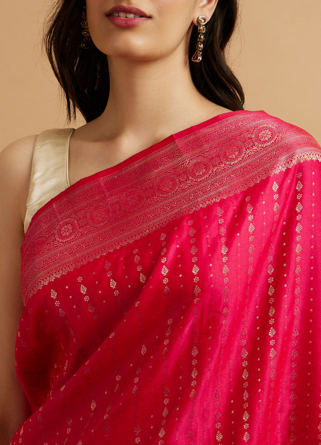 Mohey Women Rani Pink Floral Buta Patterned Saree