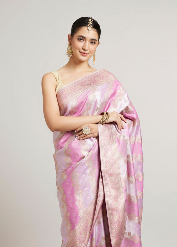 Mohey Women Orchid Purple Bel Patterned Saree with Floral Borders