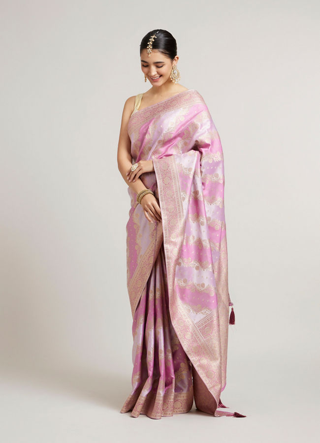 Mohey Women Orchid Purple Bel Patterned Saree with Floral Borders