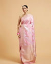 Carnation Pink Bel Patterned Saree with Floral Borders