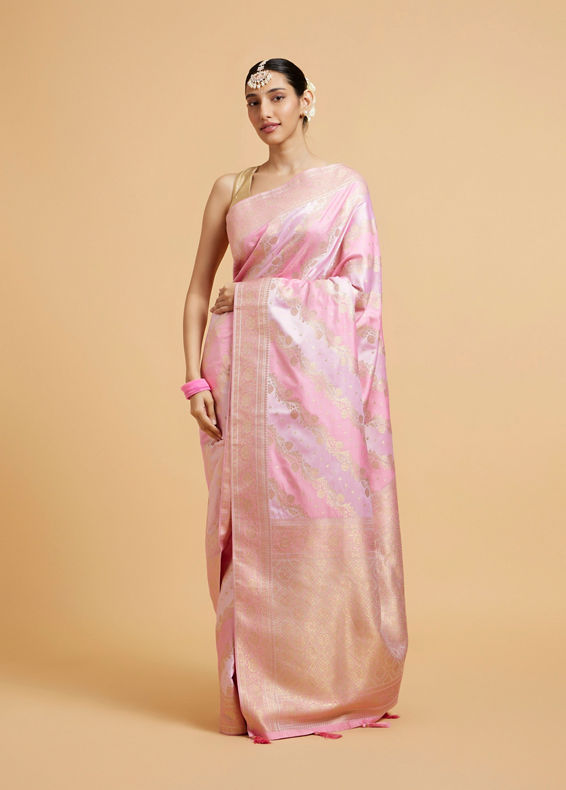 Mohey Women Carnation Pink Bel Patterned Saree with Floral Borders