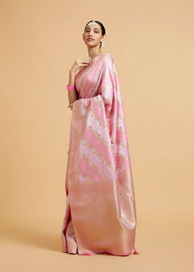 alt message - Mohey Women Carnation Pink Bel Patterned Saree with Floral Borders image number 2