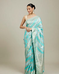 Mohey Women Sky Blue Bel Patterned Saree with Floral Borders