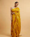 alt message - Mohey Women Mustard Yellow Floral Buta Patterned Saree image number 0