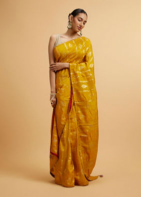 alt message - Mohey Women Mustard Yellow Floral Buta Patterned Saree image number 0