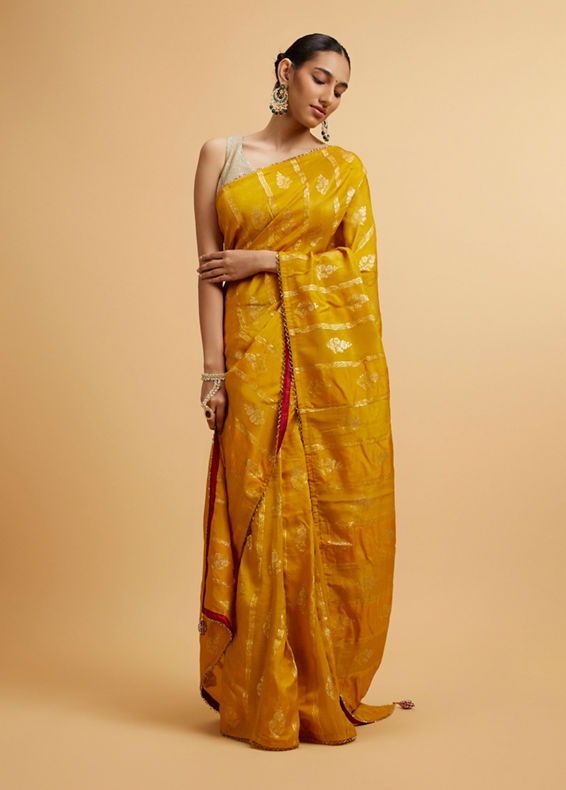 Mohey Women Mustard Yellow Floral Buta Patterned Saree