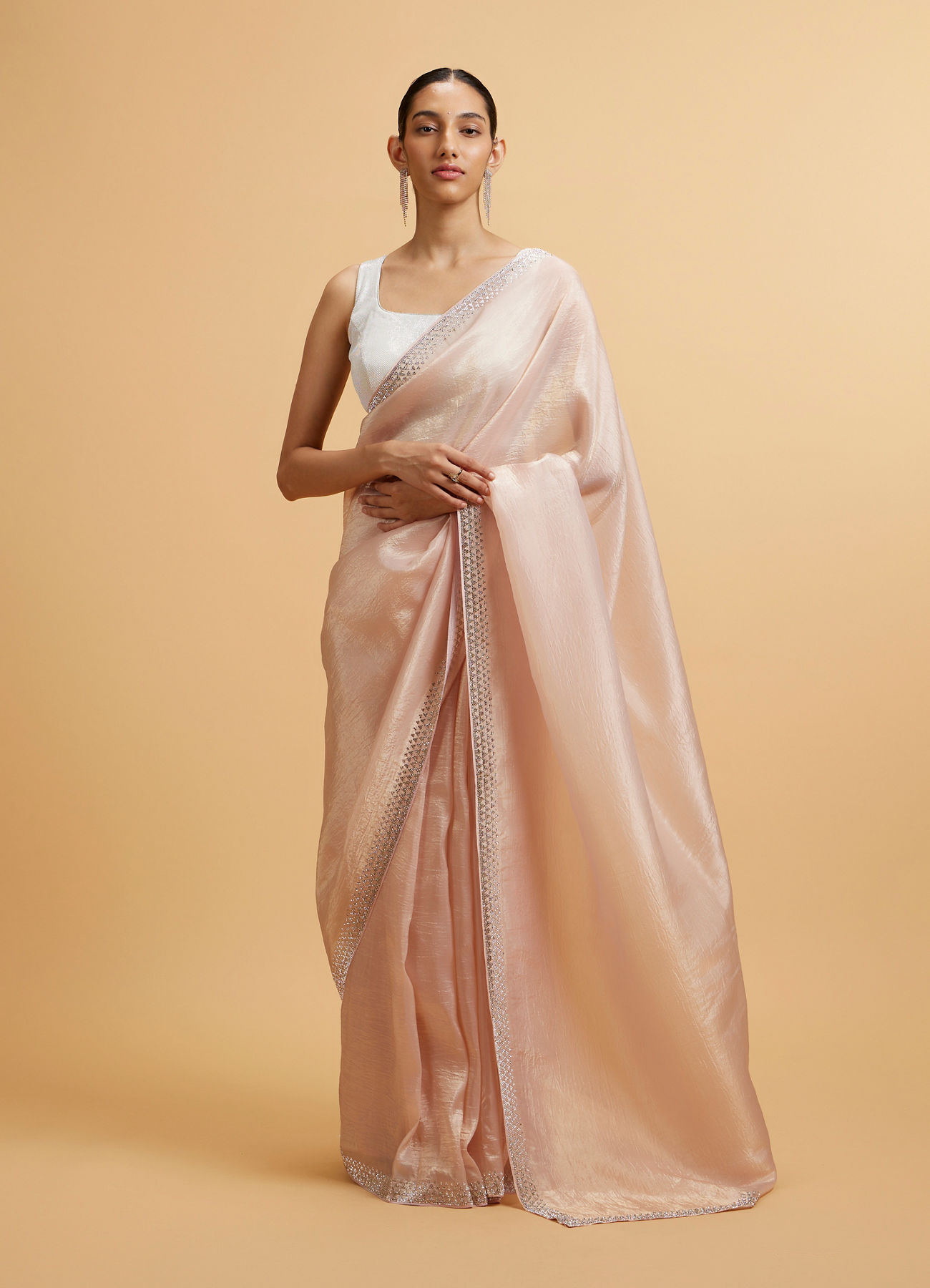 Mohey Women Dusty Pink Saree with Stone Embellishments