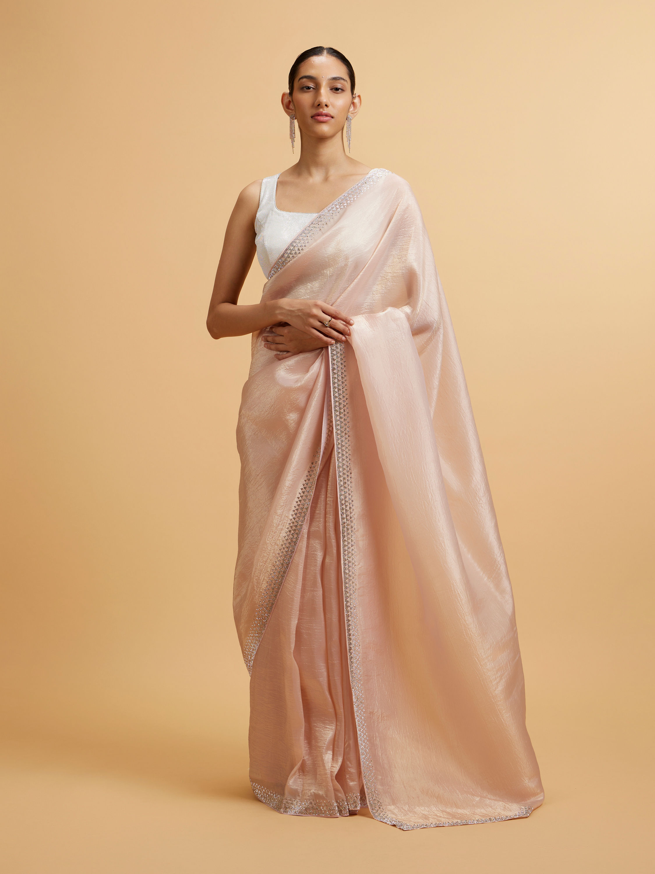 Mohey Women Dusty Pink Saree with Stone Embellishments