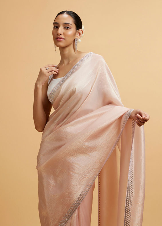 Mohey Women Dusty Pink Saree with Stone Embellishments