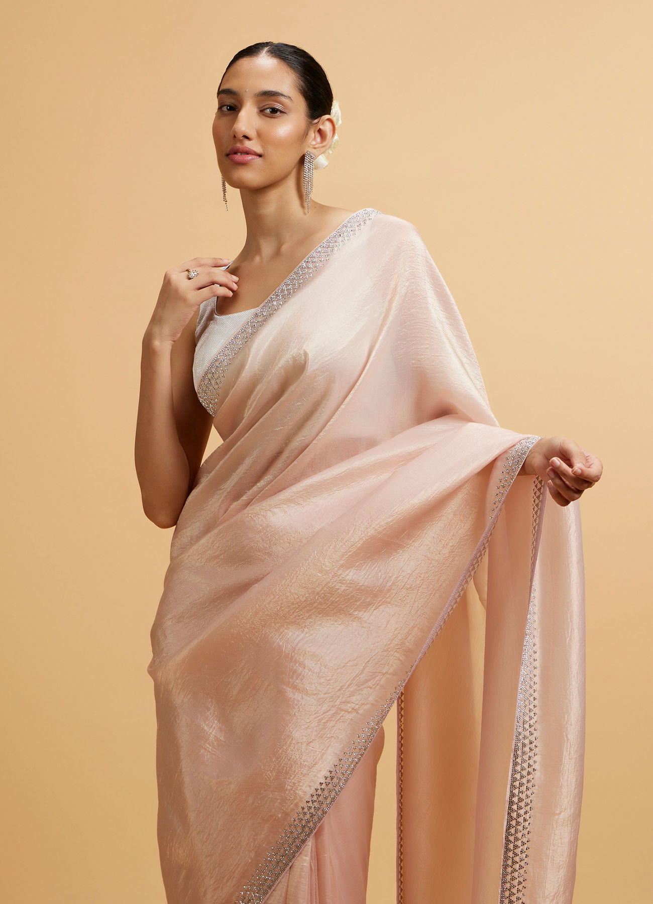 Mohey Women Dusty Pink Saree with Stone Embellishments
