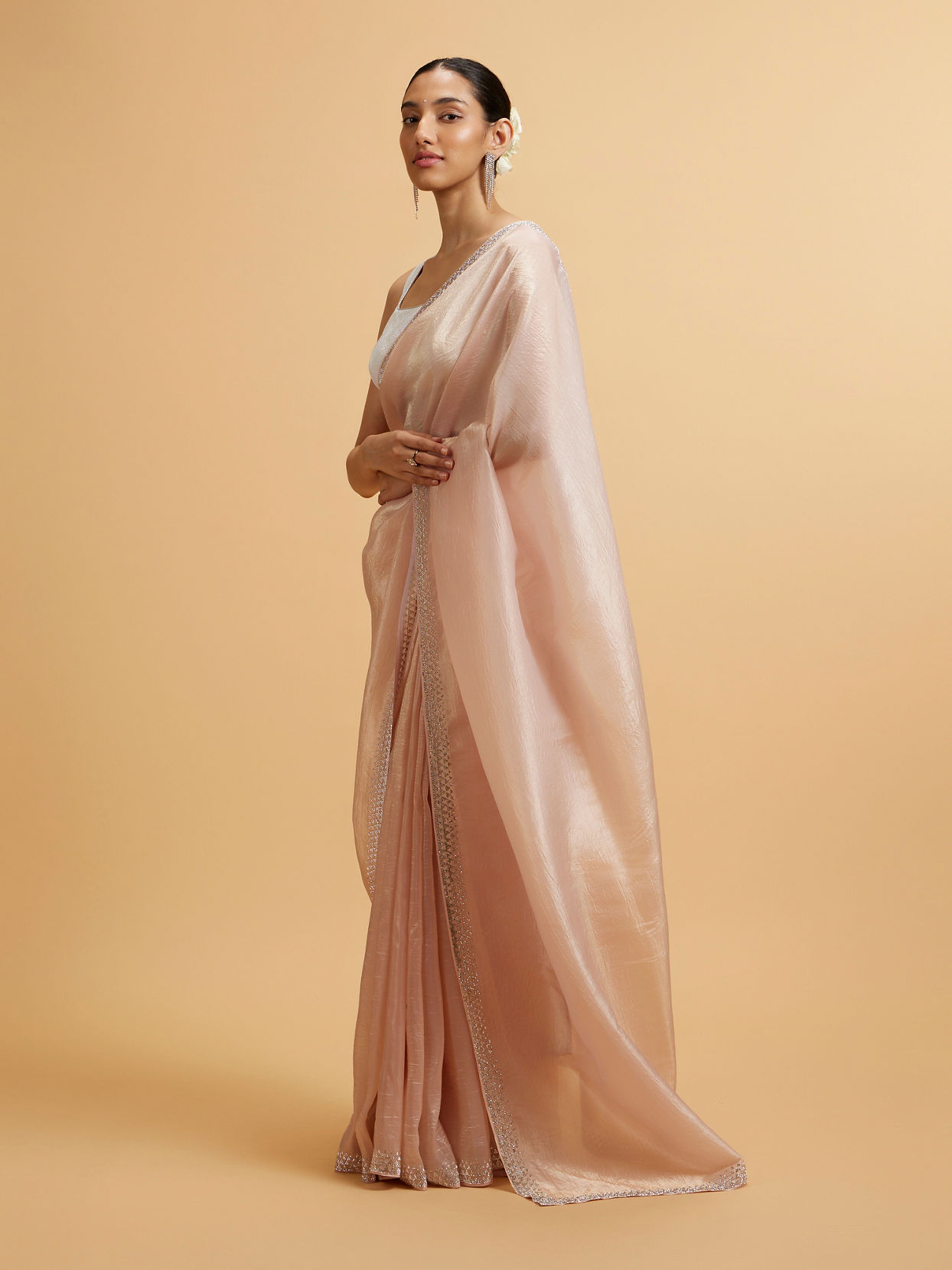 Mohey Women Dusty Pink Saree with Stone Embellishments