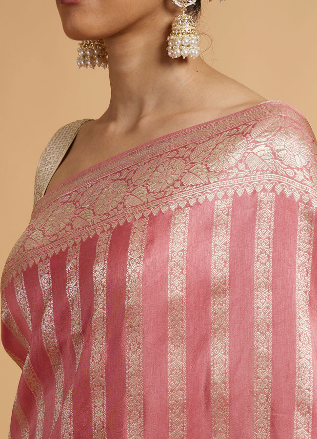 Mohey Women Rose Pink Floral Patterned Saree
