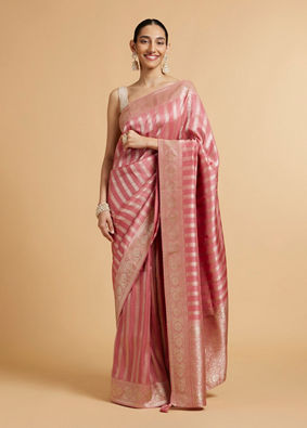 alt message - Mohey Women Rose Pink Floral Patterned Saree image number 0