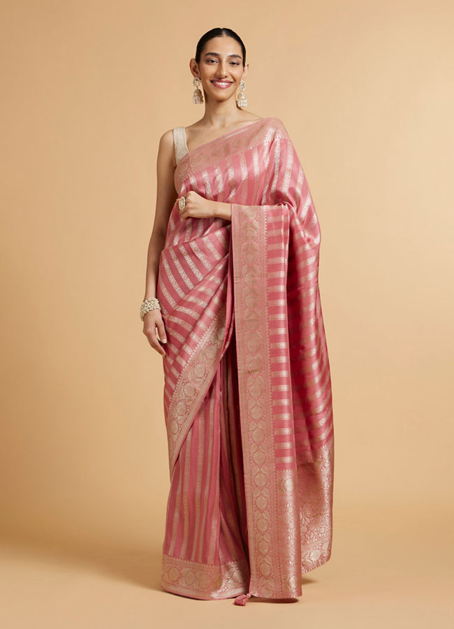 alt message - Mohey Women Rose Pink Floral Patterned Saree image number 0