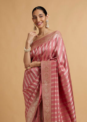 Mohey Women Rose Pink Floral Patterned Saree