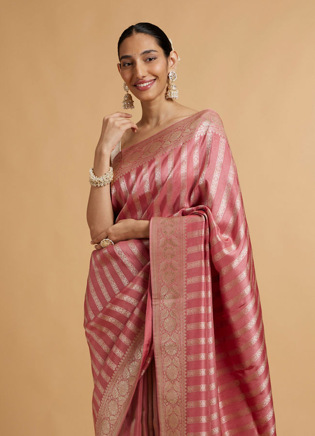 Mohey Women Rose Pink Floral Patterned Saree