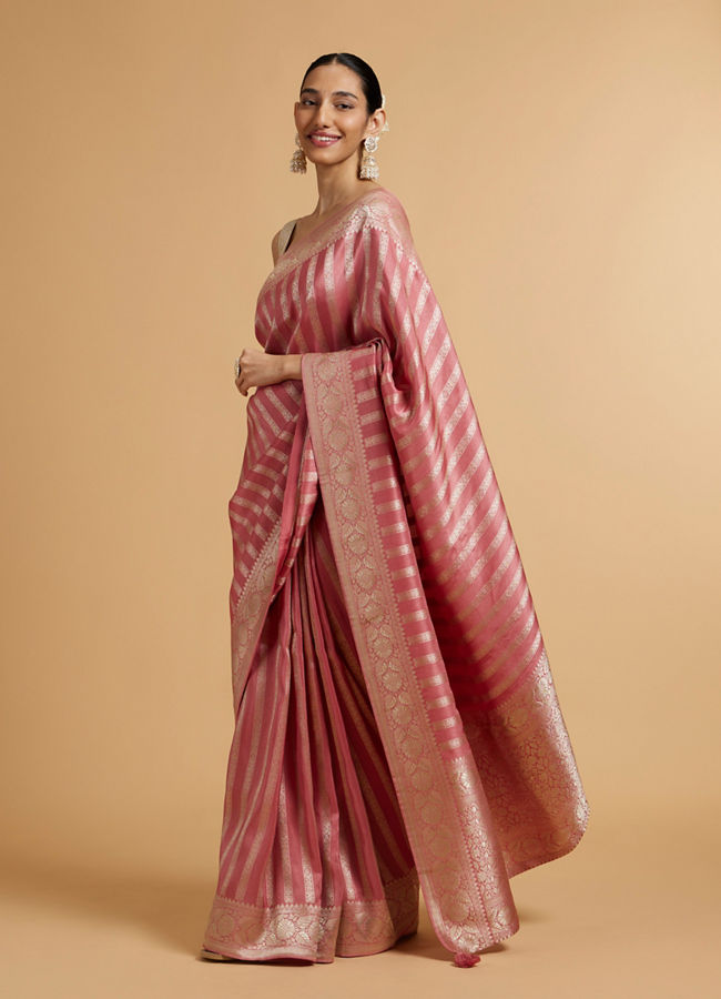 Mohey Women Rose Pink Floral Patterned Saree