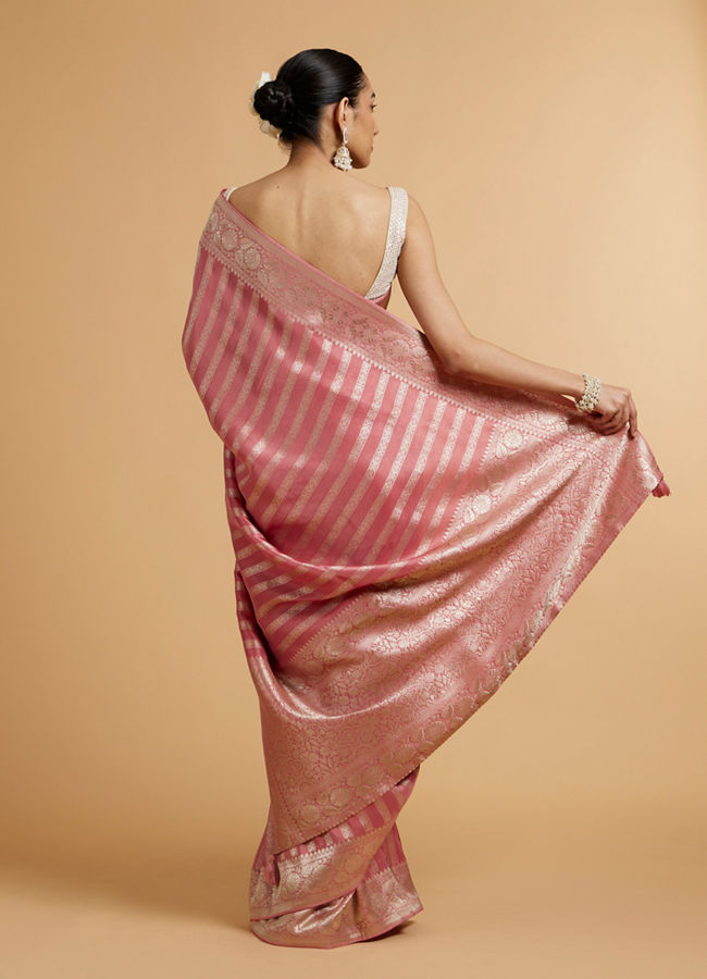 Mohey Women Rose Pink Floral Patterned Saree