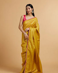 Mohey Women Mustard Yellow Linear Leaf Patterned Saree