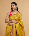 Mohey Women Mustard Yellow Linear Leaf Patterned Saree