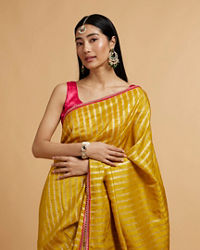 Mohey Women Mustard Yellow Linear Leaf Patterned Saree