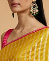 Mohey Women Mustard Yellow Linear Leaf Patterned Saree