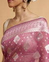 Mohey Women Dark Purple Zari Work Saree with Floral Motifs