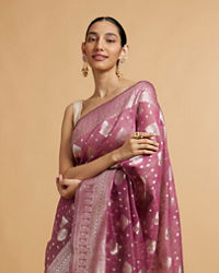 Mohey Women Dark Purple Zari Work Saree with Floral Motifs