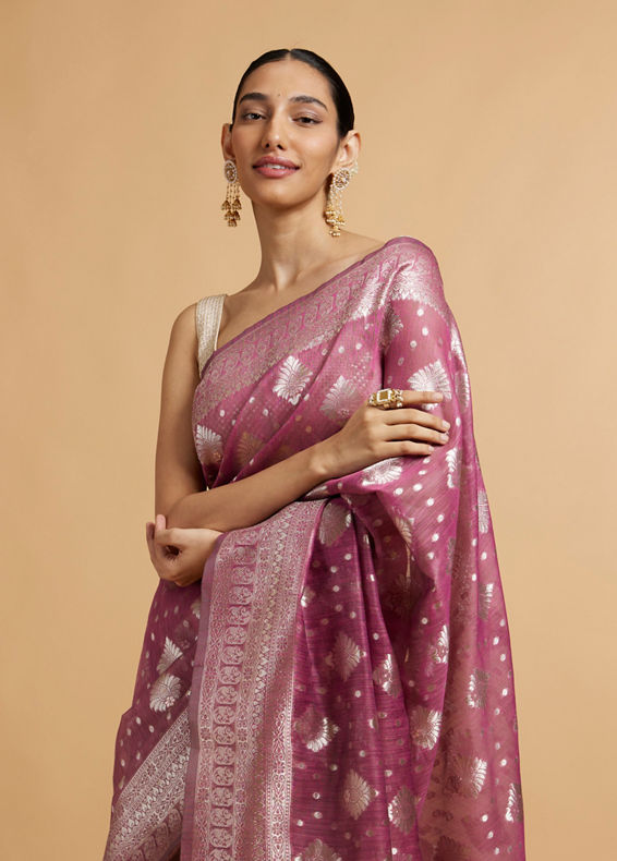 Mohey Women Dark Purple Zari Work Saree with Floral Motifs