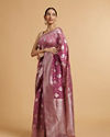 Mohey Women Dark Purple Zari Work Saree with Floral Motifs