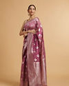 alt message - Mohey Women Dark Purple Zari Work Saree with Floral Motifs image number 2