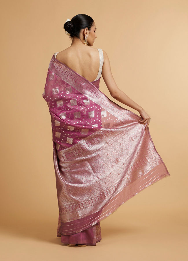 Mohey Women Dark Purple Zari Work Saree with Floral Motifs