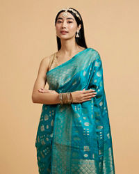 Mohey Women Rama Green Saree with Paisley and Buta Motifs