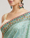 Mohey Women Sea Green Floral & Grid Patterned Saree with Sequin Work