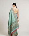 alt message - Mohey Women Sea Green Floral & Grid Patterned Saree with Sequin Work image number 4