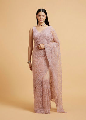 Mohey Women Dusty Rose Embroidered Saree with Rhinestone Work