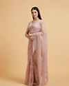 Mohey Women Dusty Pink Floral Jaal Embroidered Saree with Rhinestone Work