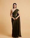 Mehandi Green Floral Rhinestone Embellished Saree