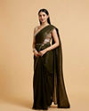 Mohey Women Mehandi Green Floral Rhinestone Embellished Saree