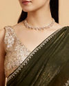 Mohey Women Mehandi Green Floral Rhinestone Embellished Saree