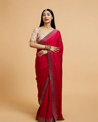 Mohey Women Rani Pink Rhinestone Embellished Saree