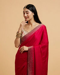Mohey Women Rani Pink Rhinestone Embellished Saree
