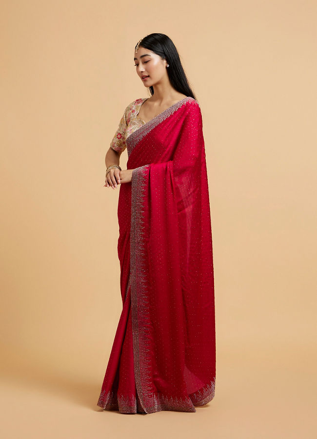 Mohey Women Rani Pink Rhinestone Embellished Saree
