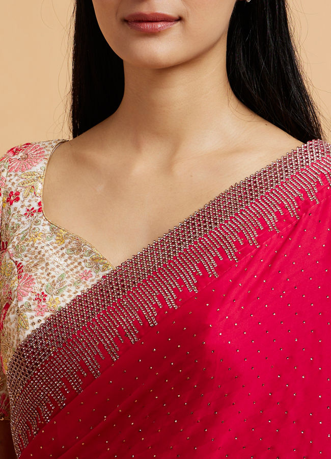 Mohey Women Rani Pink Rhinestone Embellished Saree